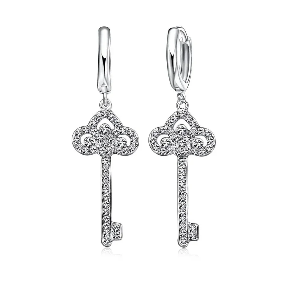 💎 Key Love 925 Sterling Silver Earrings With Necklace Set Bundle Gift - Picture 4 of 5